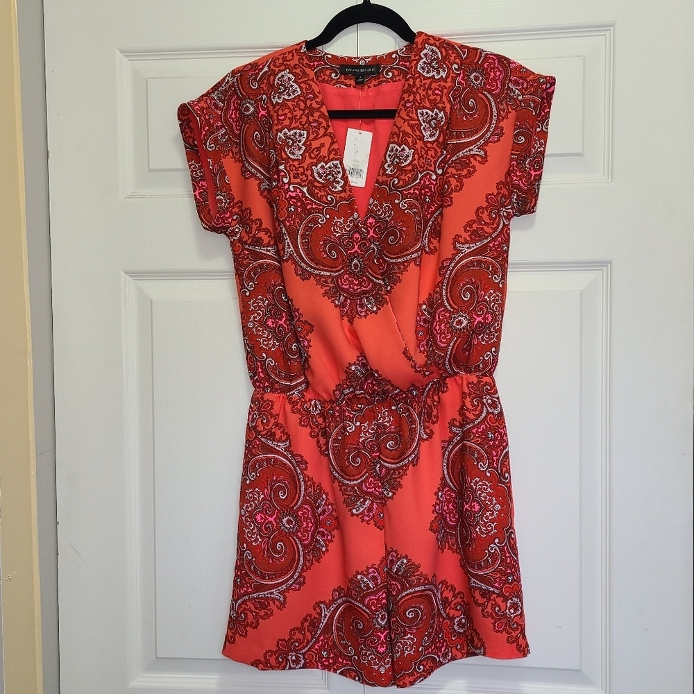 BANANA REPUBLIC PAISLEY ROMPER CORAL FIRE nwt 4